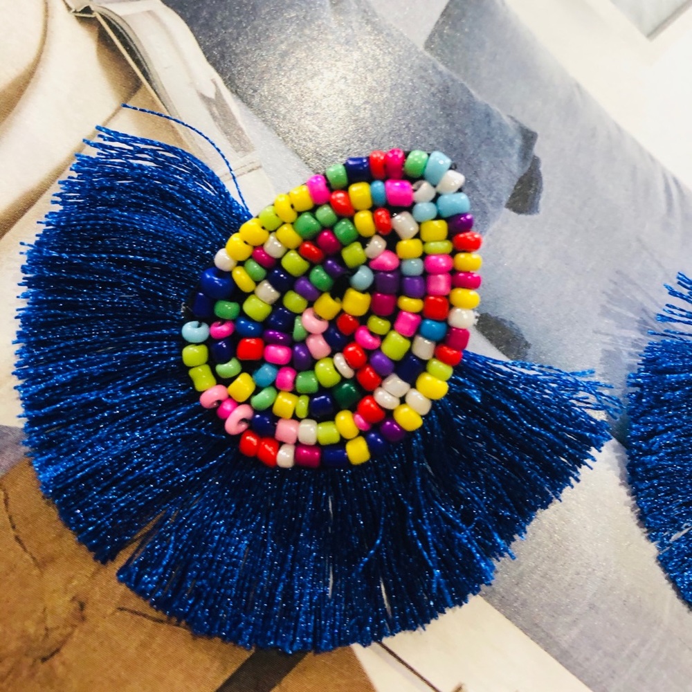 NEW Boho Bead Fringe Tassel Statement Earrings